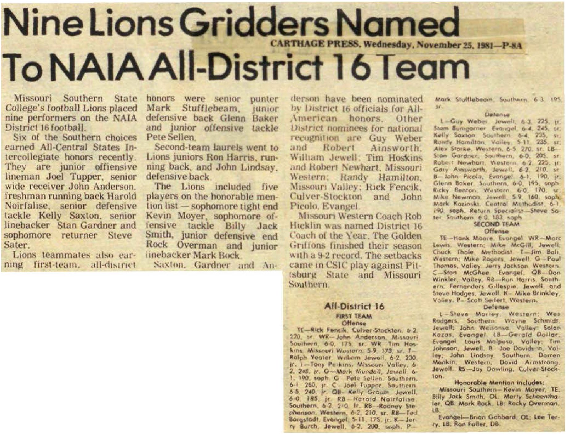 news-article-1981-Nine-Lions-Gridders-Named