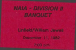 1982 Ticket for NAIA Division II Banquet Linfield