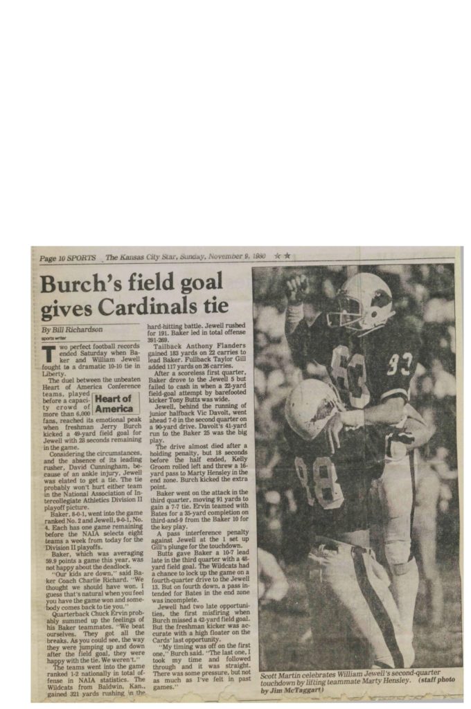 Burch's field goal gives Cardinals tie - 11091980