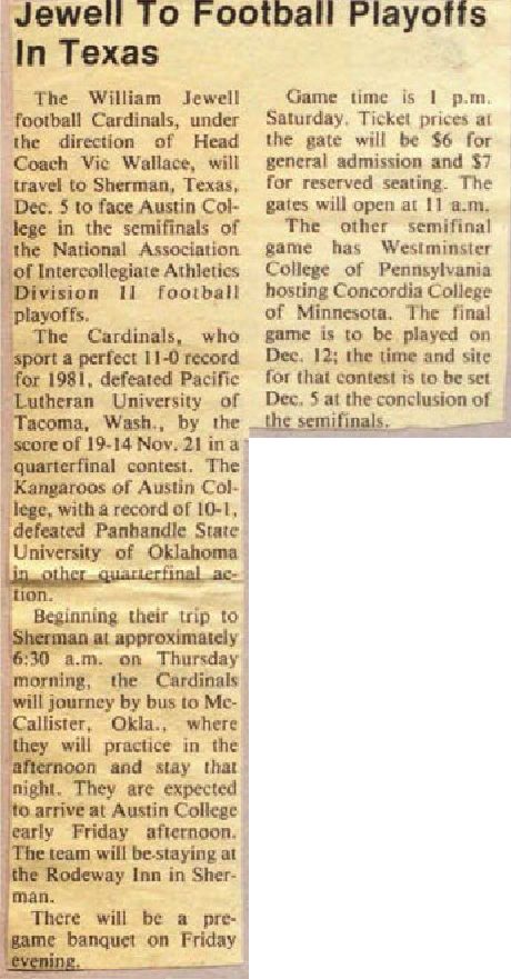 Jewell to football playoffs in Texas-1981-12